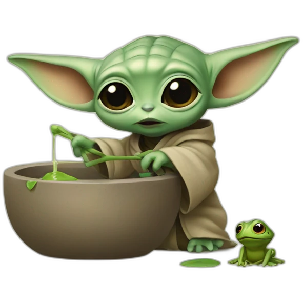 Baby Yoda killing a frog emoji