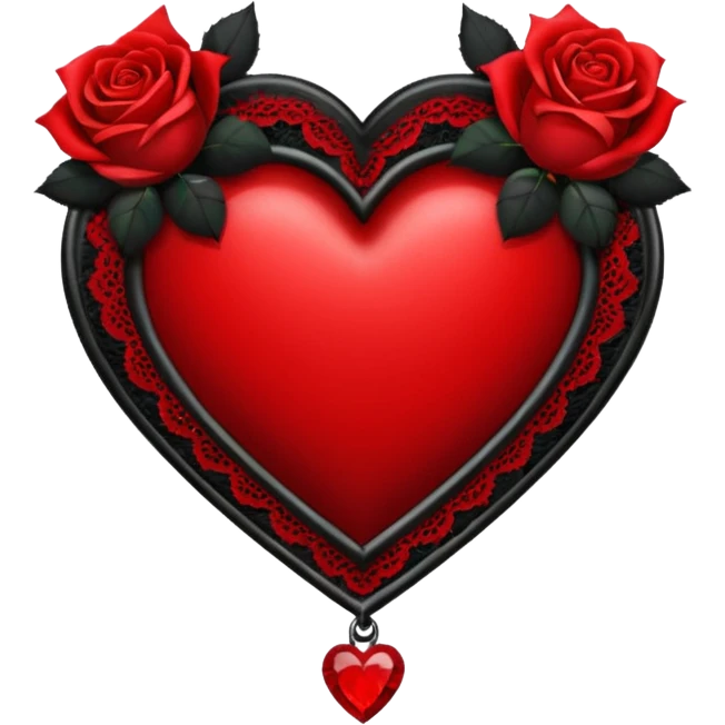 red gothic heart with black lace choker and roses, dark romance emoji