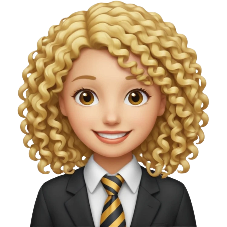 curly woman blonde with tie emoji