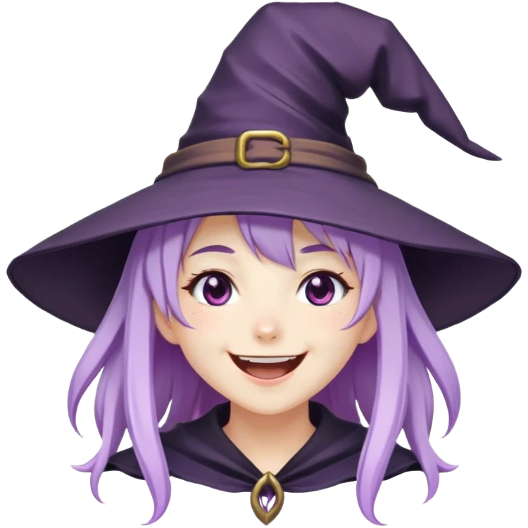anime girl with lilac hair in a witch hat laughing emoji