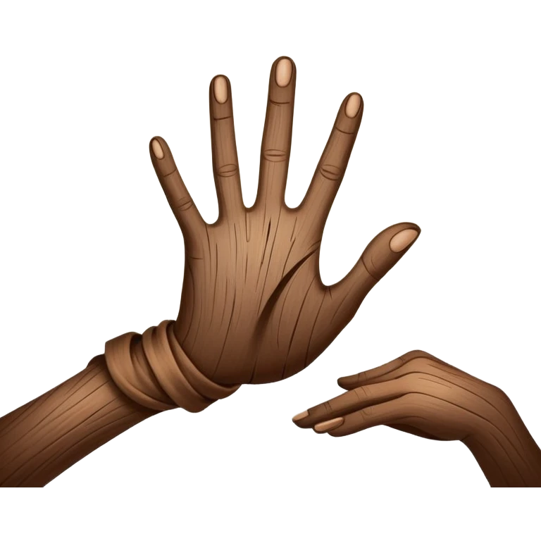 A faceless silhouette with one hand reaching forward, fingers dissolving into flowing shapes of wood grain, fabric, and sketched lines, surrounded by faint sparks of light — as if thought is becoming form. emoji