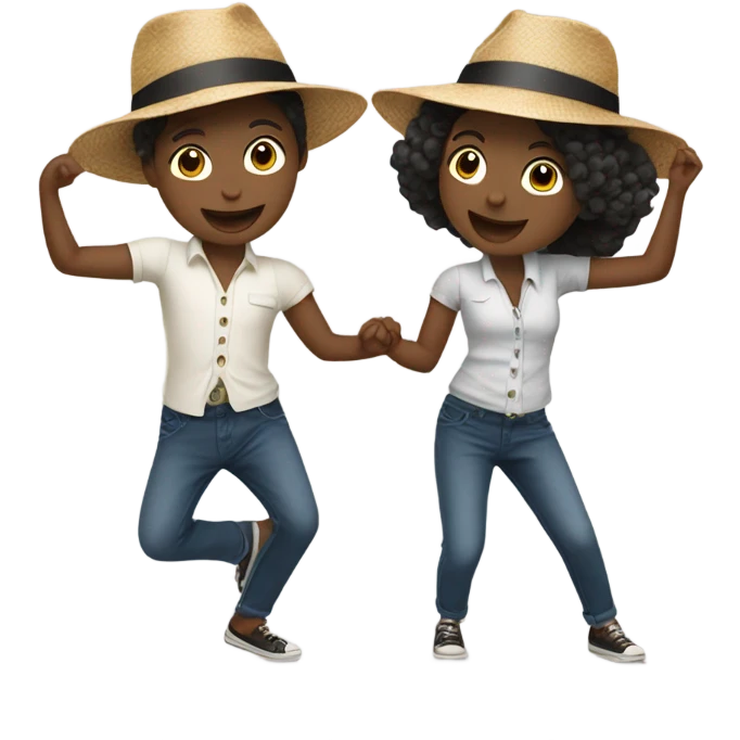 Two cuties dancing with hats on emoji