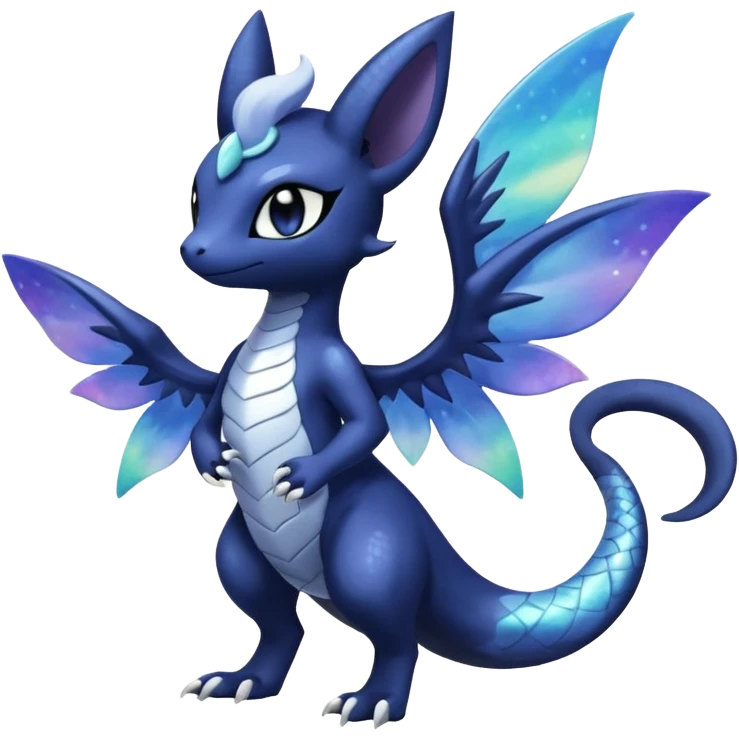 Shiny pastel Nebulae Salandit-Meowstic-Noibat-Fakémon-hybrid-creature (full body)  emoji