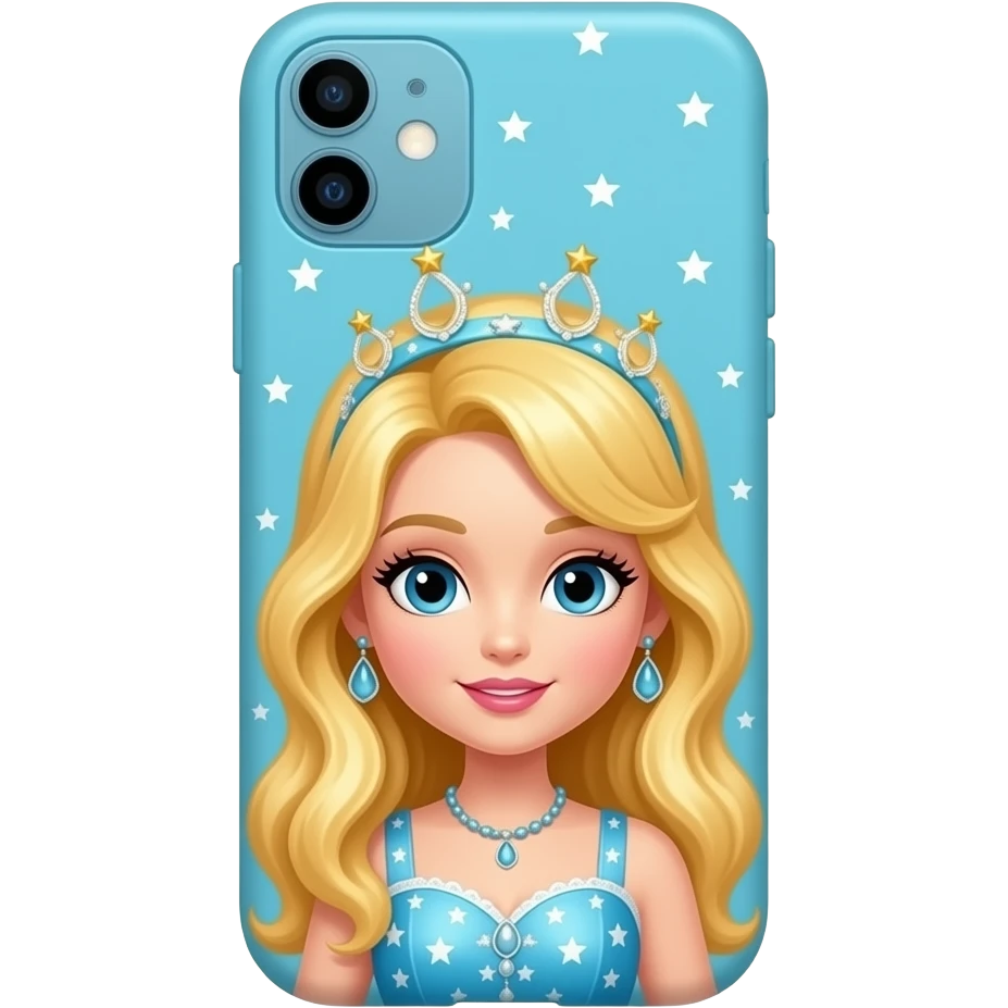 blue yellow Phone with cute case inspired by Barbie colour pallete emoji