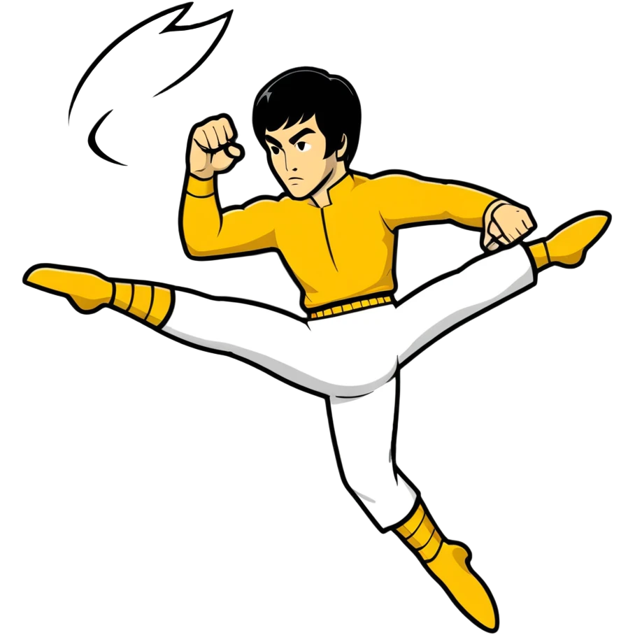 Bruce Lee in his classic flying kick pose from Enter the Dragon emoji