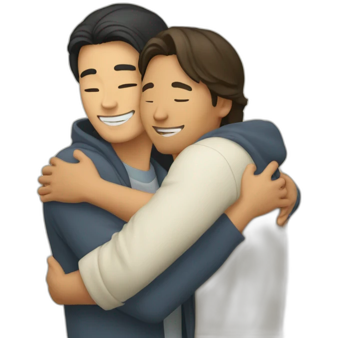 Asian male Berkeley student hugging jesus christ emoji