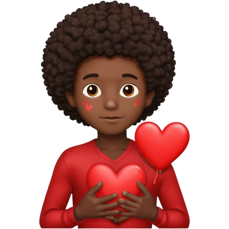 I want a black boy with chocolate skin and a small messy afro holding a heart close to his chest as if to present it to someone he loves. emoji