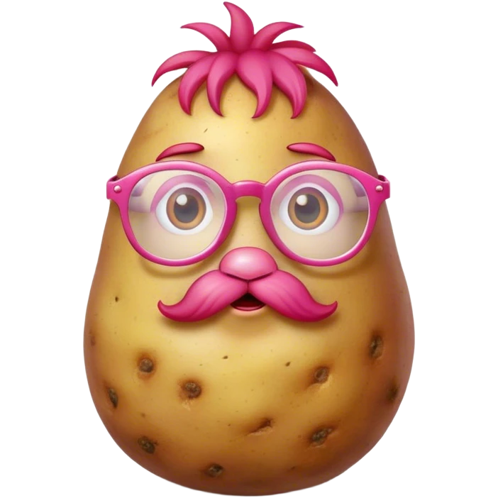 potato wearing big pink reading glasses with red hair  emoji