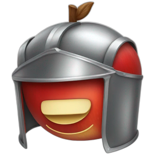 Happy red apple wearing knight helmet emoji