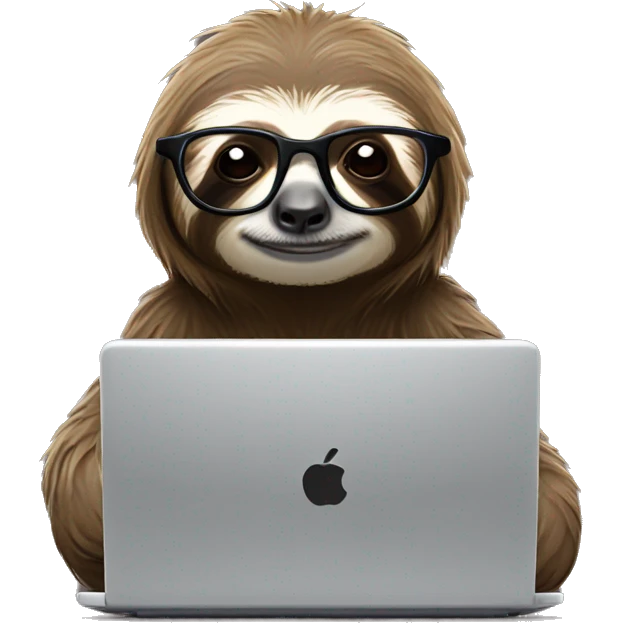 tired sloth wearing glasses with laptop and espresso tonic emoji