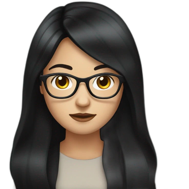 generate emoji unrussian girl with long black hair, glasses, dark-black hair, brown eyes emoji