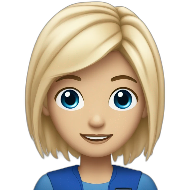 joven rubia con ojos azules y pelo largo a punto de entrar en la tardis emoji
