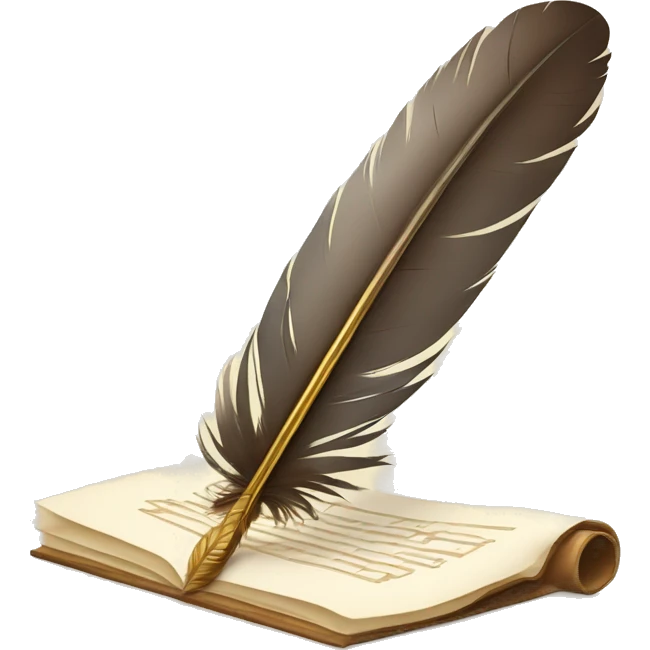 a feather quill and an open SCROLL emoji