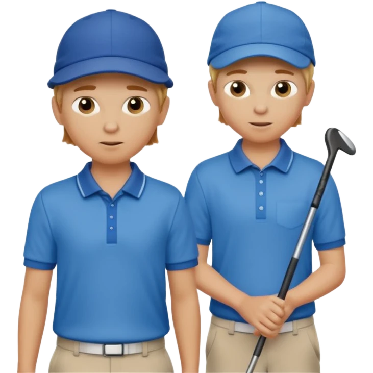 2 sandy haired 10 year old boy golfers wearing blue shirts and hats emoji