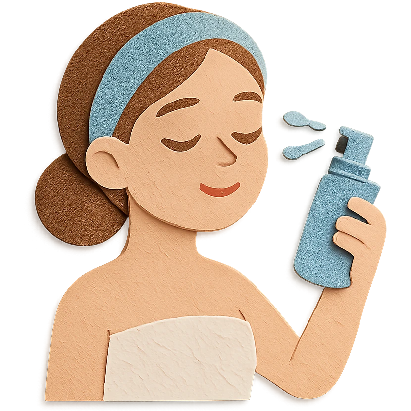 girl misting her face, relaxed, spa-like atmosphere, light and airy emoji