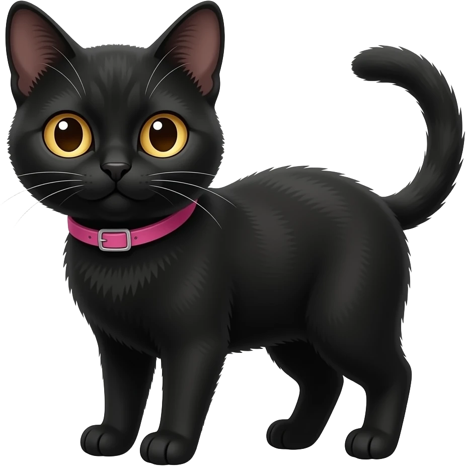 cute bombay full black cat with brown yellow eyes and a hot pink collar emoji