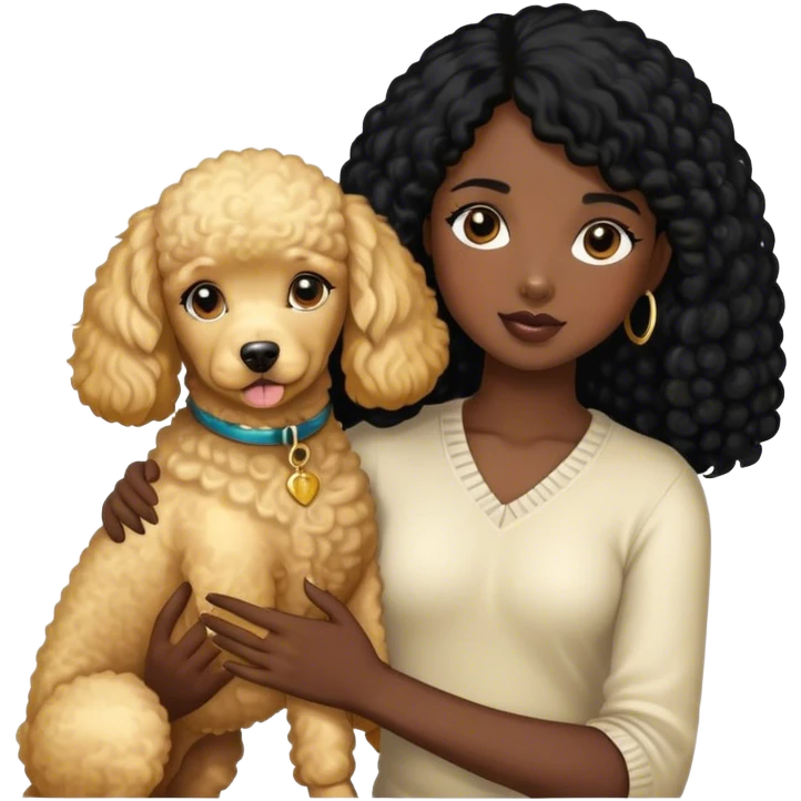 Black  hair girl wiht golden pudel boy dog emoji