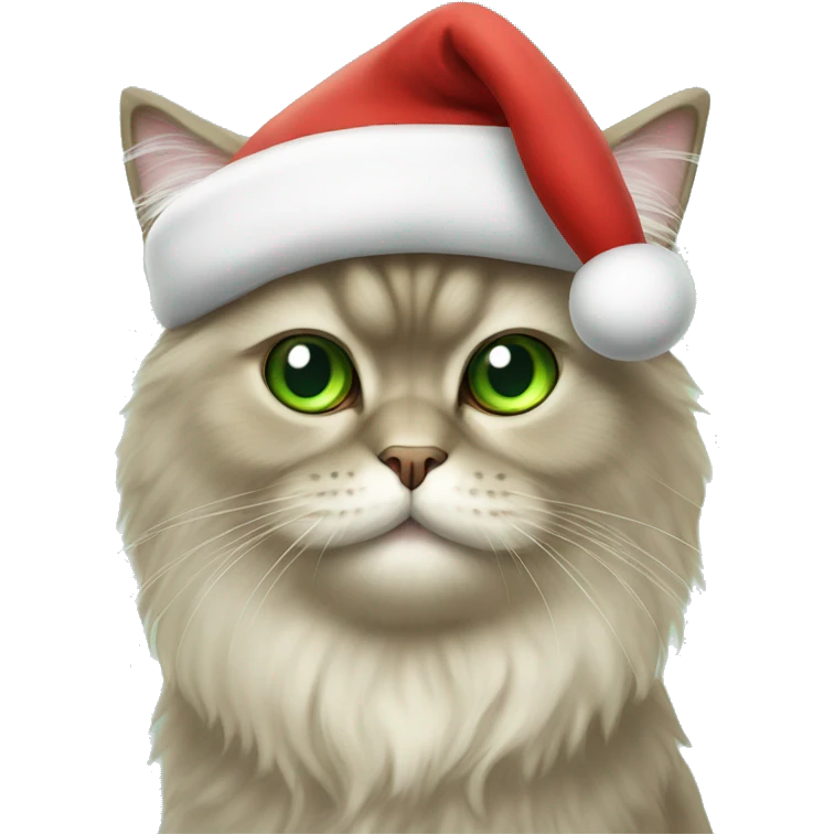 persian cat with light green eyes with santa hat emoji