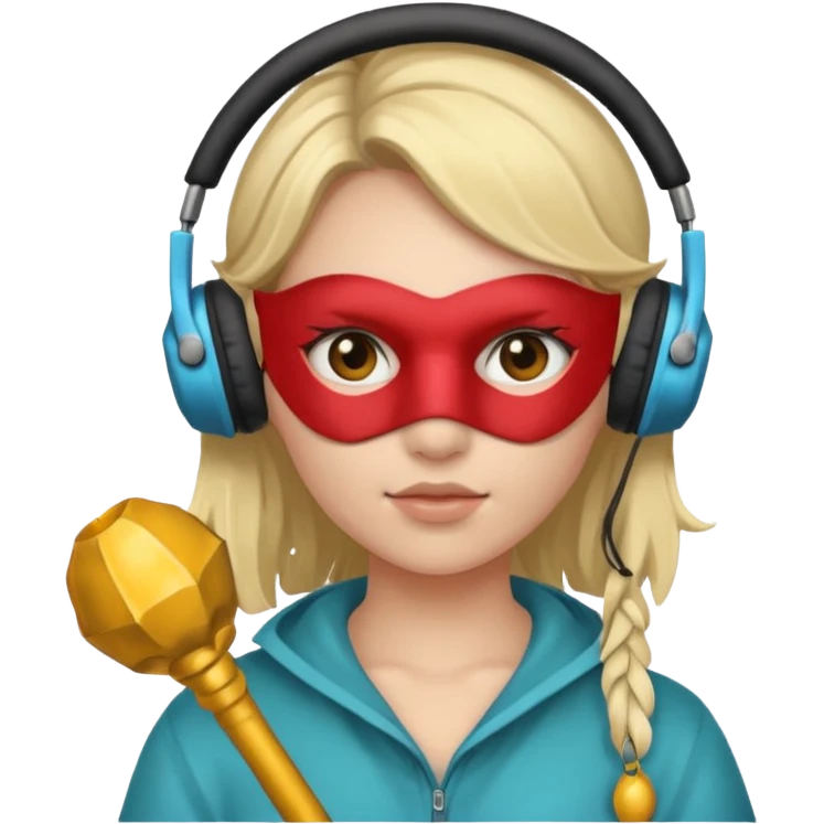 A girl whit a headphones and a mace mask in her face emoji