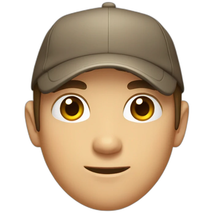 Guy with brown hair and short, brown eyes with a cap the is inside a circle that try to exit emoji