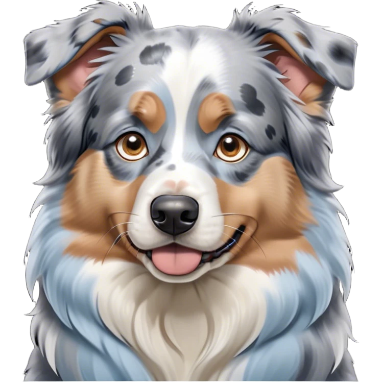 Cinematic Grumpy Tan Point Blue Merle Australian Shepherd Portrait Emoji, Head tilted slightly with a deeply unimpressed expression, thick blue merle fur with bold tan points and subtle white markings, large, droopy blue eyes narrowed into an unamused glare, ears drooping in exasperation, Simplified yet comically expressive features, highly detailed, glowing with a dry, sarcastic glow, high shine, effortlessly judgmental yet dignified, stylized with a touch of cynicism, bright but brooding, soft glowing outline, capturing the essence of an eternally unimpressed yet endearing pup, so lifelike it feels like it could sigh heavily at you in disdain at any moment! emoji