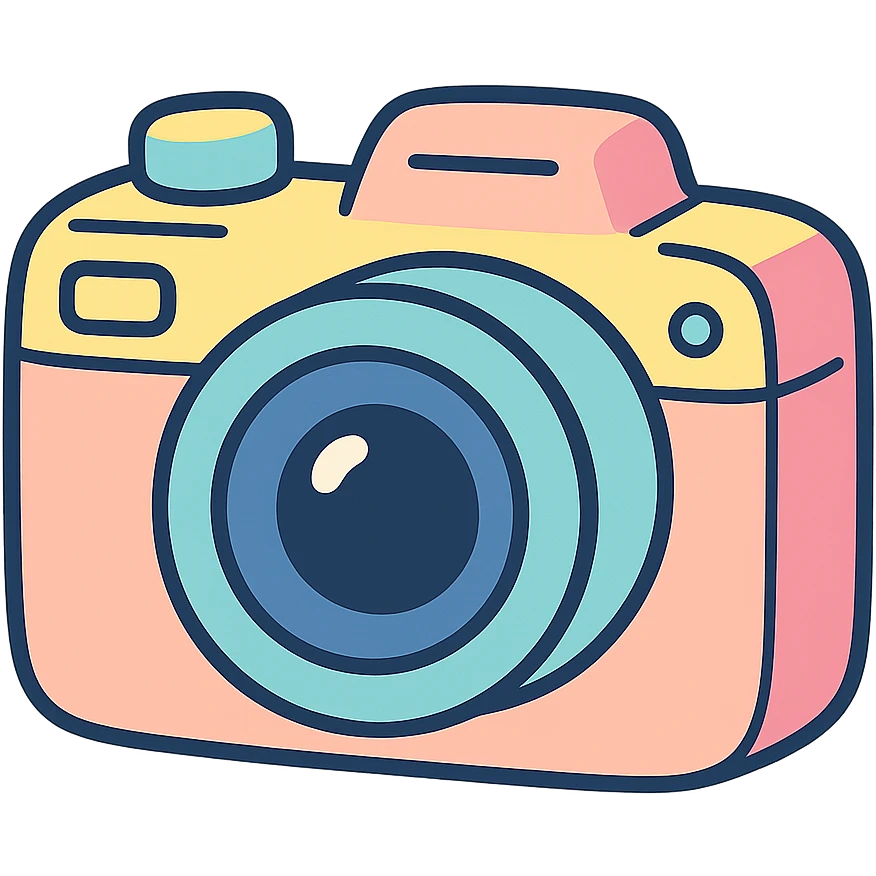 a modern digital camera in pastel toon style, gentle pastel palette, rounded edges emoji