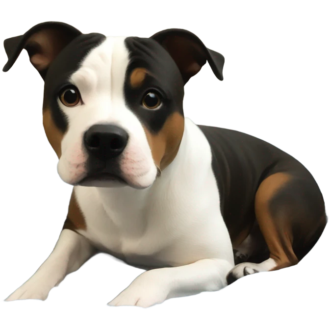 Big staffie dog in small circle bed emoji