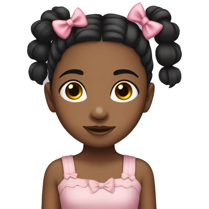 little girl with black pigtails, brown eyes, pink cami dress, and bows in her hair emoji