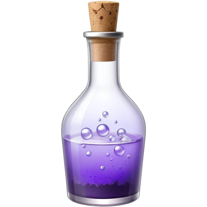 Ore kabantis apvalus buteliukas, permatomas stiklas, mažytis kamštukas su plona sidabrine juostele. Skystis #00d9ff, persiliejantis su violetiniu atspalviu #6600cc. Viduje – smulkūs žiedlapiai, sidabriniai burbuliukai, švelni migla emoji