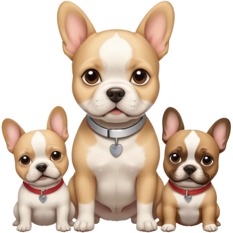 A white terrier lead singer being backed up by 3 French bulldogs emoji