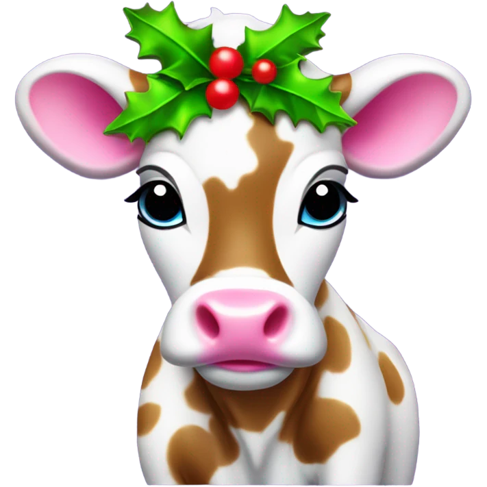 Lisa frank baby cow with Christmas holly  emoji