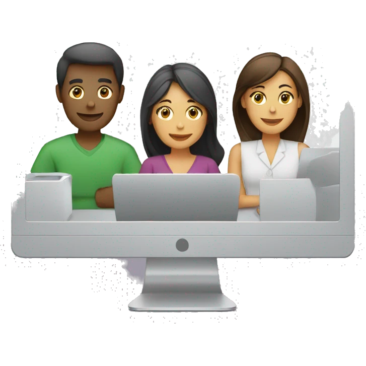 three people working together on computers emoji