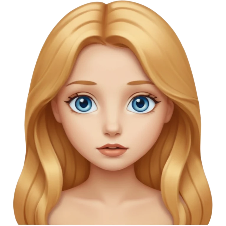 A beautiful blue-eyed girl with long golden-copper blonde hair, full lips, large eyes, no underwear and no clothes emoji