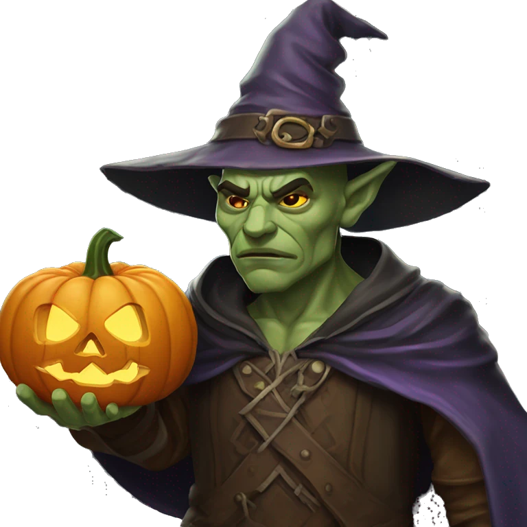 half-orc male wizard necromancer pumpkin emoji