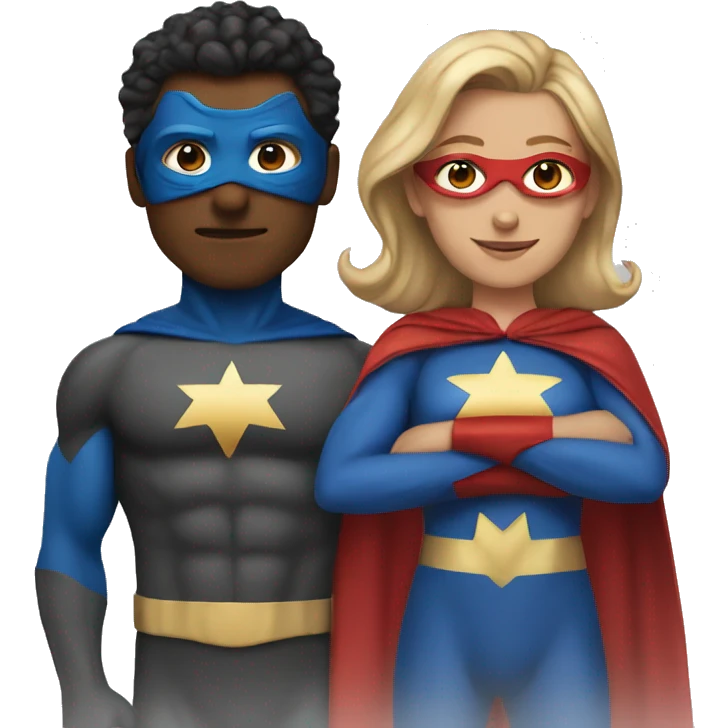 three superheroes (two male and one female) emoji