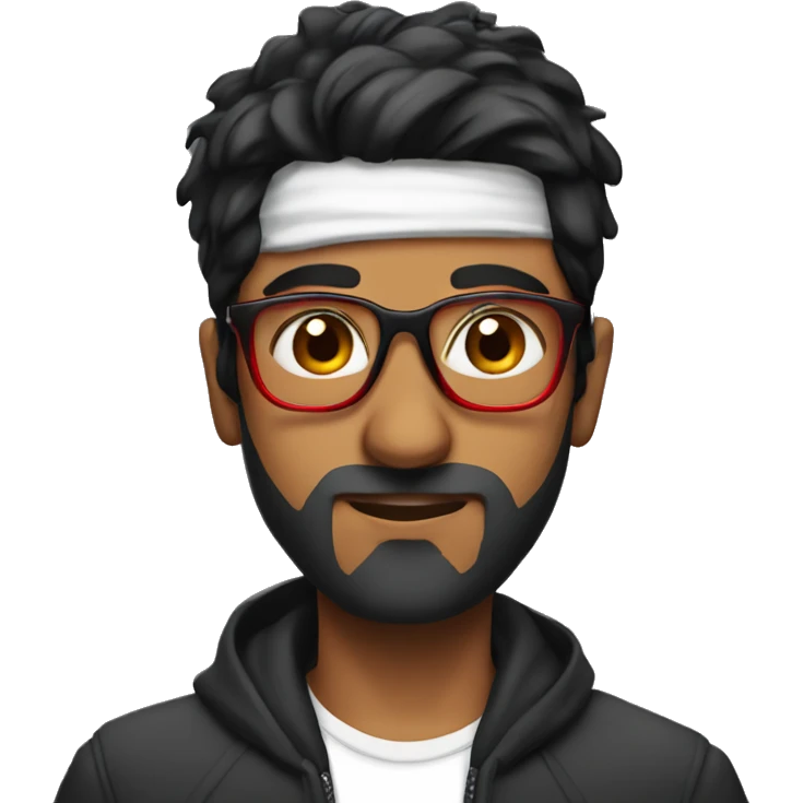 Anirudh, black, black hair, red glasses, scar on forehead emoji