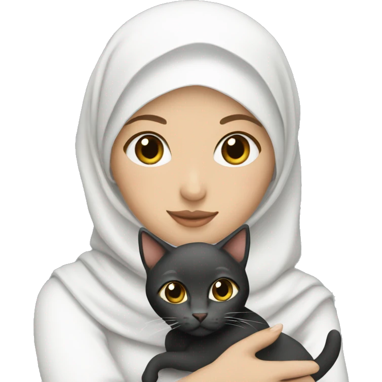 white pretty woman with hijab holding a cat emoji