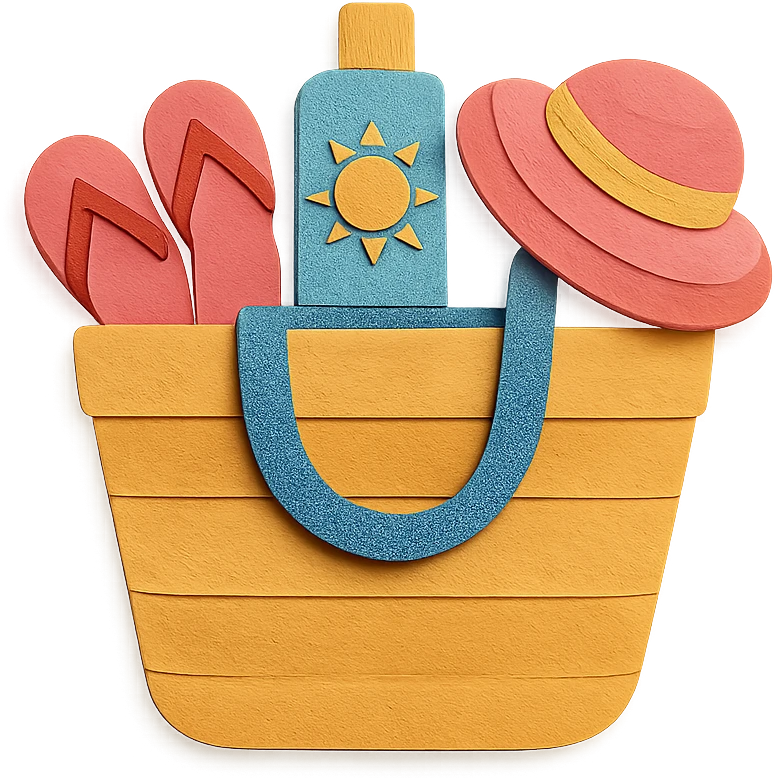 paper-craft style beach bag with layered paper effect filled with summer items emoji