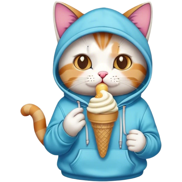 cat wearing hoodie eating ice cream  emoji