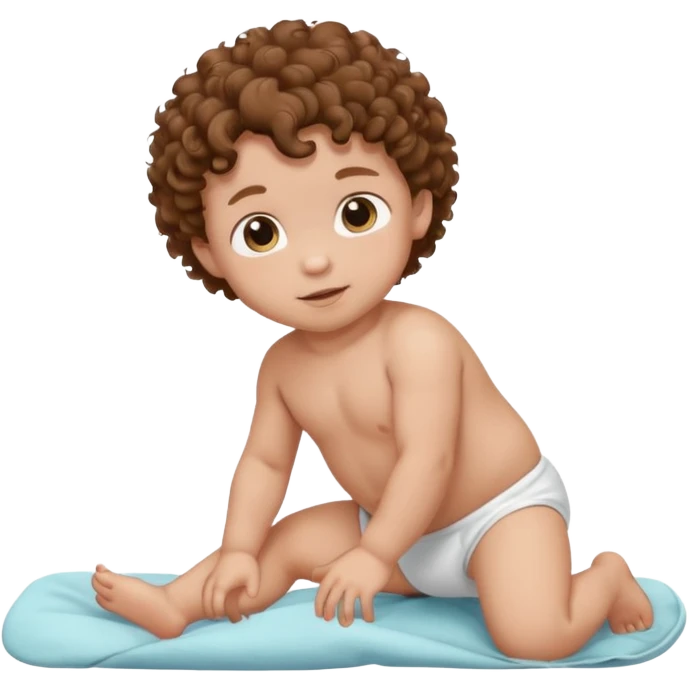 baby crawling emoji, he is in diaper, brown hair, curly  emoji