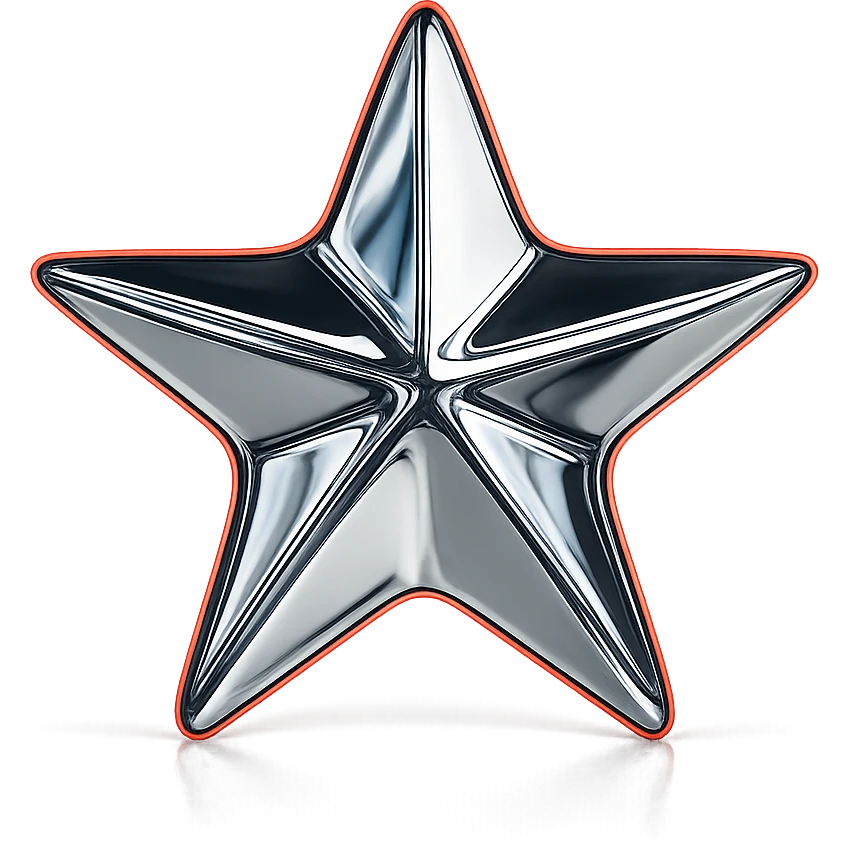 A symmetrical, cartoon-like star with shiny edges, glowing red emoji