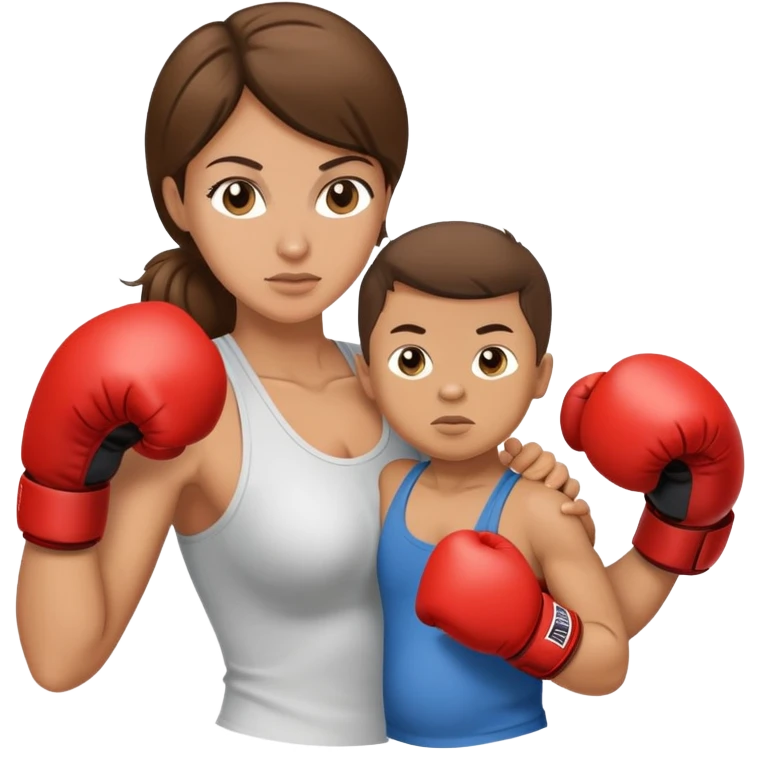 Light brunette fit mom boxing with baby boy emoji