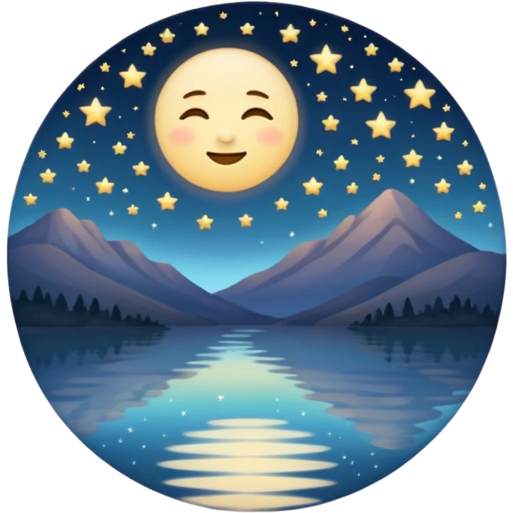 "Design a calming circle emoji for evening reflection. Soft moonlight, gentle stars, peaceful or spiritual symbols. No people - emphasize tranquil colors, night sky elements, and serene christian imagery." emoji