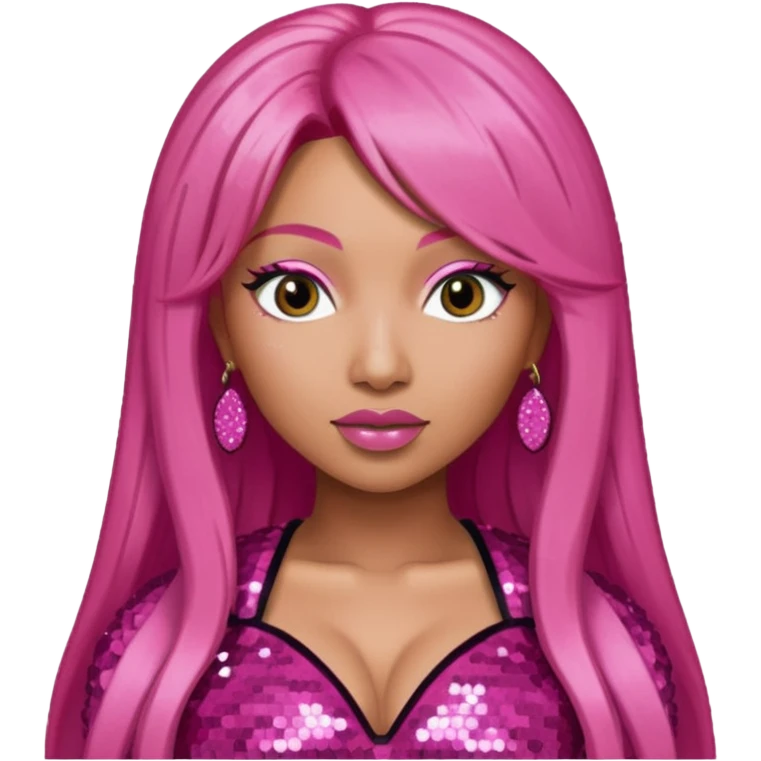 Nicki Minaj with long pink hair, dark pink sequin outfit  emoji