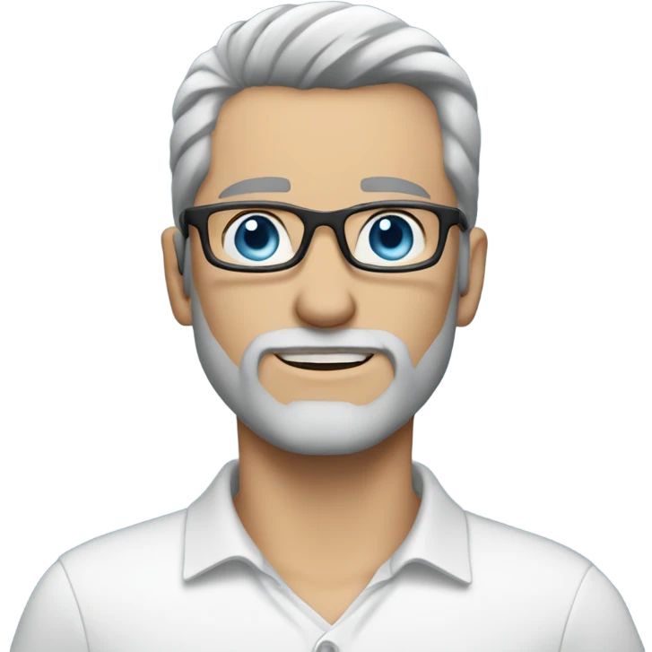 White man black and grey hair right blue eyes blue white glasses short beard  emoji