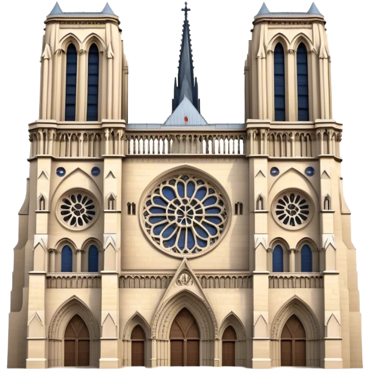 Cinematic Realistic Notre-Dame Cathedral Landmark Emoji, showcasing the Gothic splendor of the cathedral rendered with detailed stone carvings and majestic, soft lighting. emoji