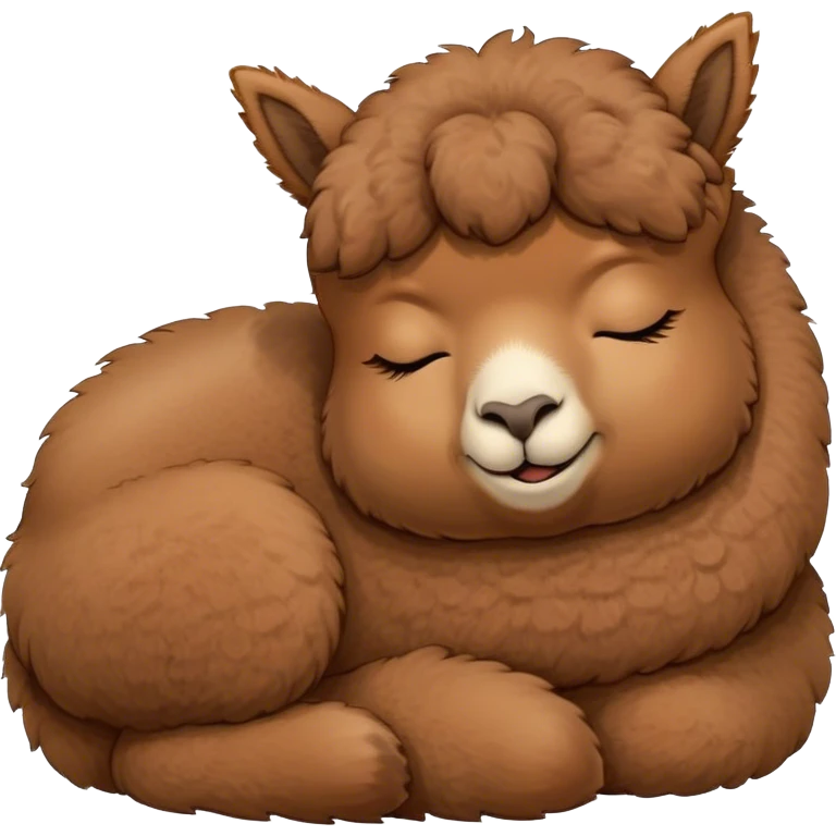 Meme-Worthy Cute Sleeping Brown Alpaca Portrait Emoji, Head resting peacefully with a contented smile, showcasing a delightfully sturdy build and a luxuriously soft brown fleece, eyes shut in a serene nap, Simplified yet hilariously adorable features, highly detailed, glowing with a soft, drowsy light, high shine, relaxed and utterly lovable, stylized with an air of playful laziness, bright and heartwarming, soft glowing outline, capturing the essence of a comically sleepy alpaca, so meme-worthy it feels like it could instantly become the next viral sensation of adorable slumber! emoji