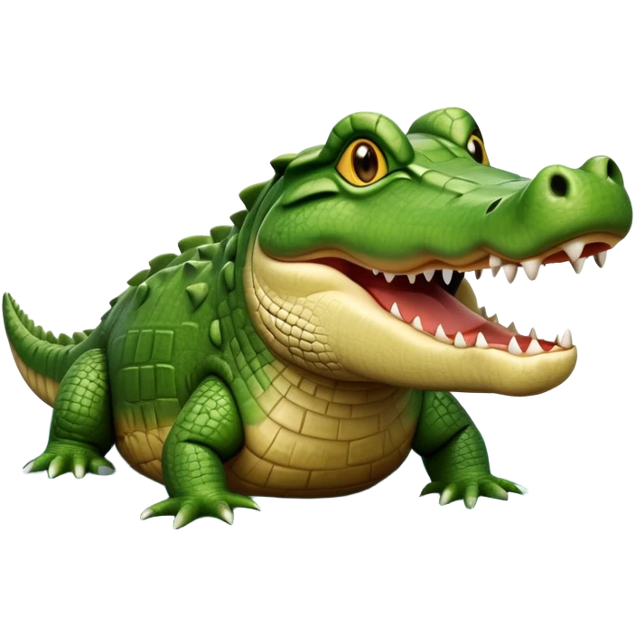 cinematic-crocodile-realistic-full-body-on all fours-emoji,-massive-scaled-body-partially-submerged-in-shallow-water,-head-tilted-dramatically,-rough-green-and-brown-hide-textured-with-deep-ridges,-simplified-yet-realistic-focused-features, head held high emoji