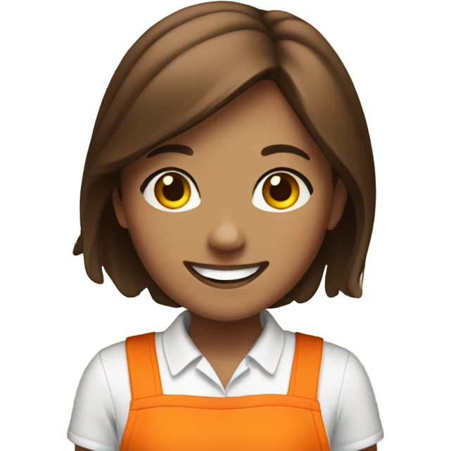smiling girl with brown hair and orange apron emoji