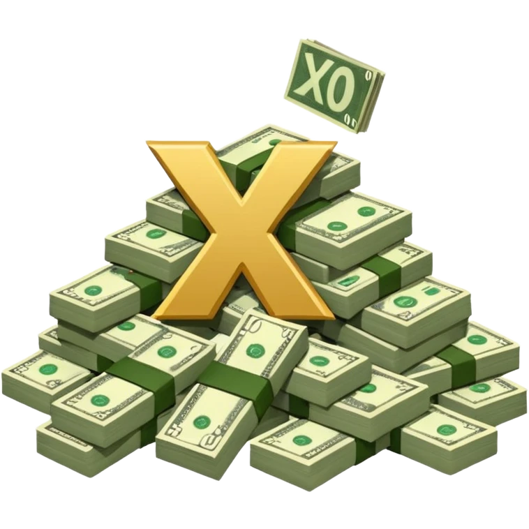 cash pile, make bills rectangular, next to a "10x" factor, looking like 10x CASH PILE, the number 10 and letter x, precede the cash pile emoji